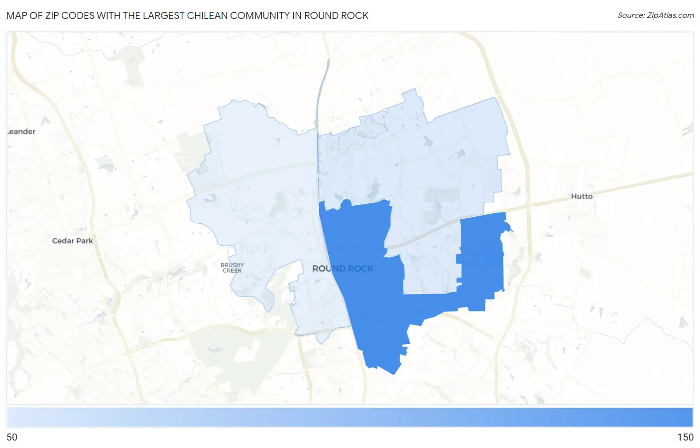 Zip Codes with the Largest Chilean Community in Round Rock Map
