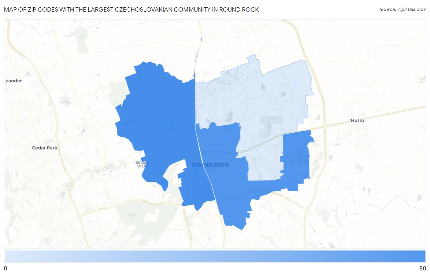 Zip Codes with the Largest Czechoslovakian Community in Round Rock Map