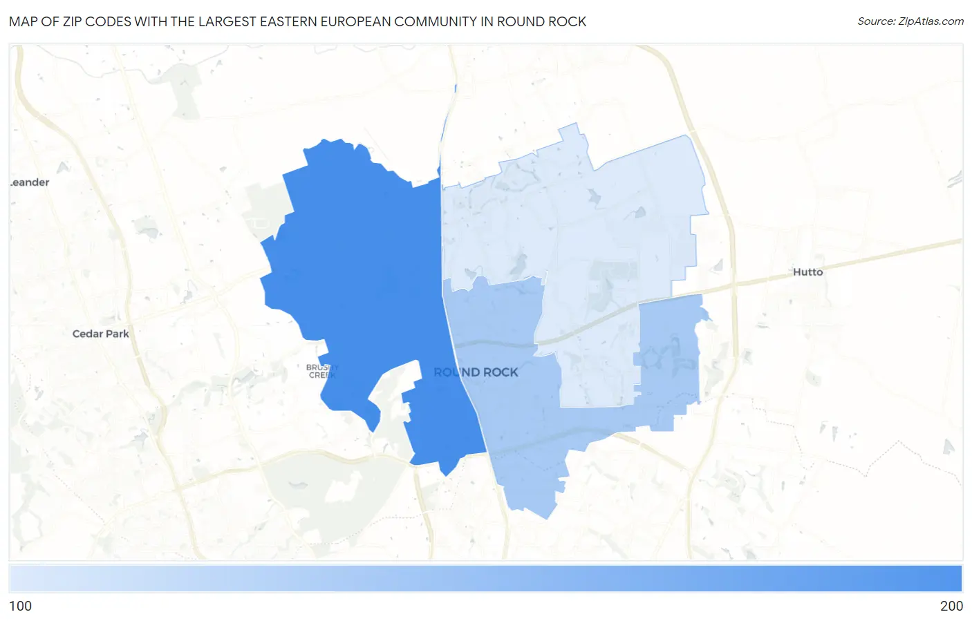 Zip Codes with the Largest Eastern European Community in Round Rock Map