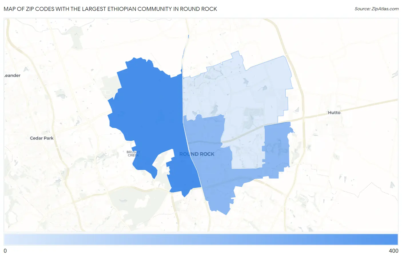 Zip Codes with the Largest Ethiopian Community in Round Rock Map