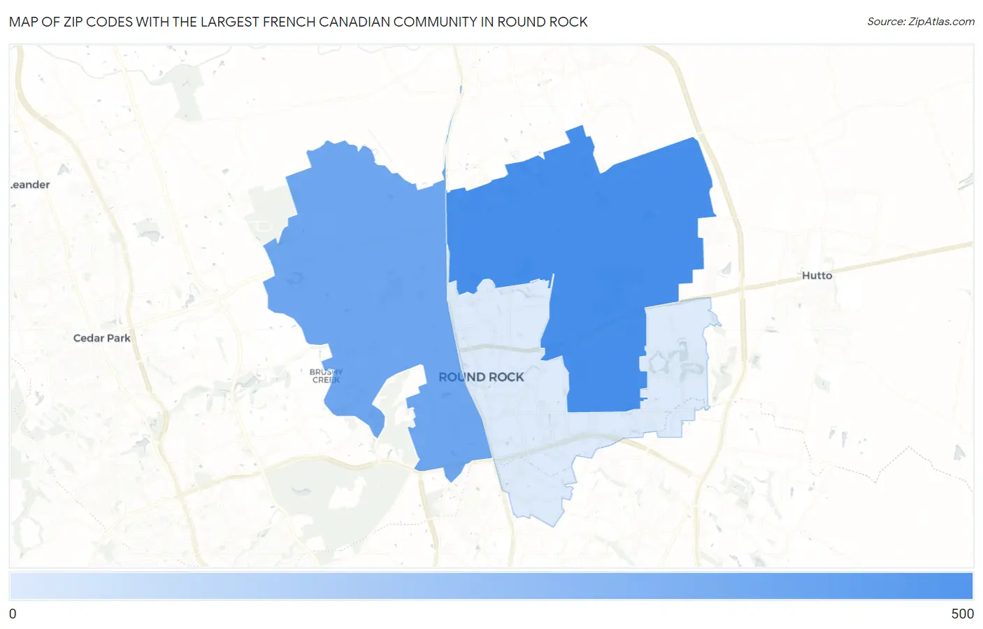 Zip Codes with the Largest French Canadian Community in Round Rock Map