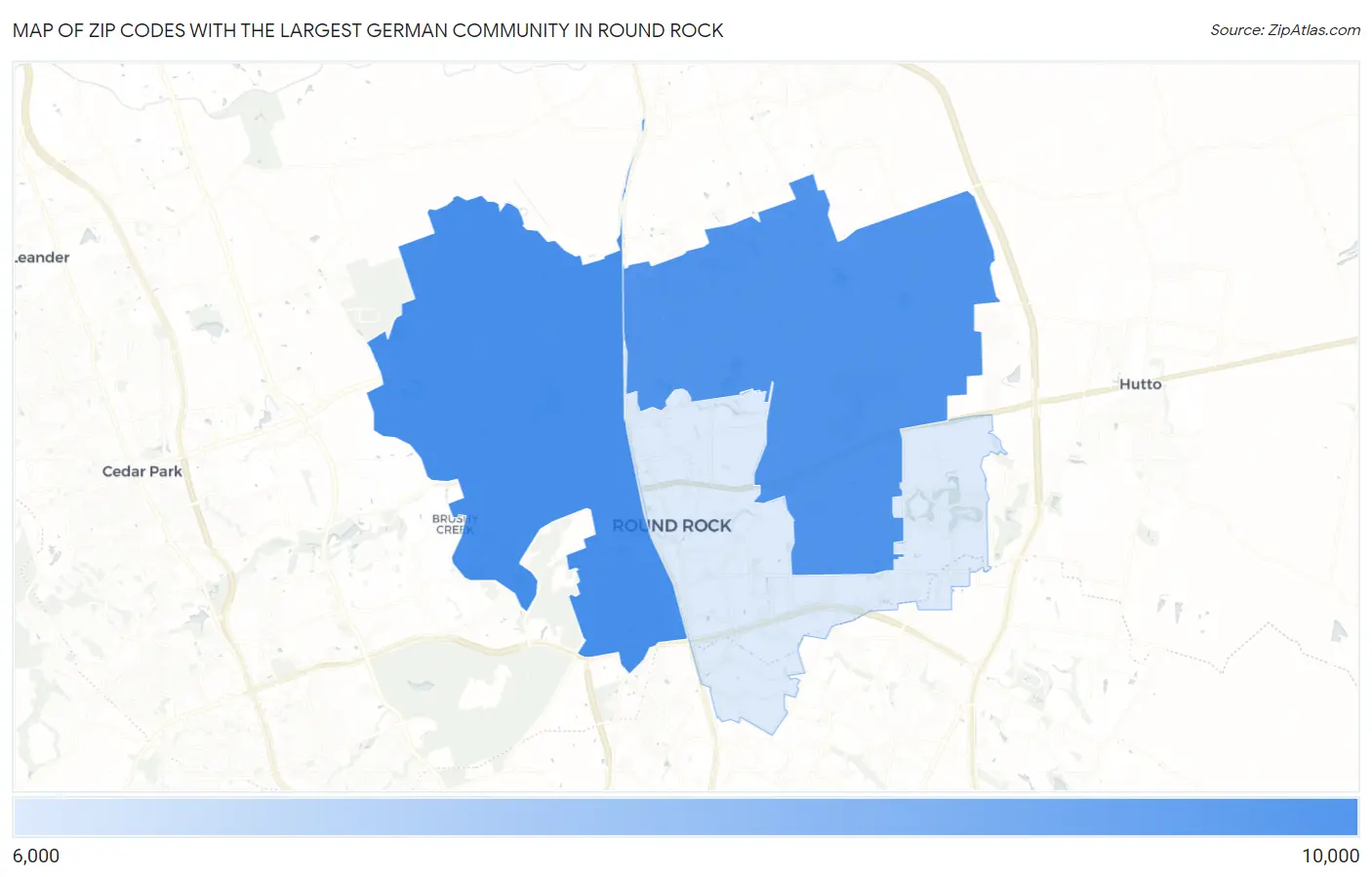 Zip Codes with the Largest German Community in Round Rock Map