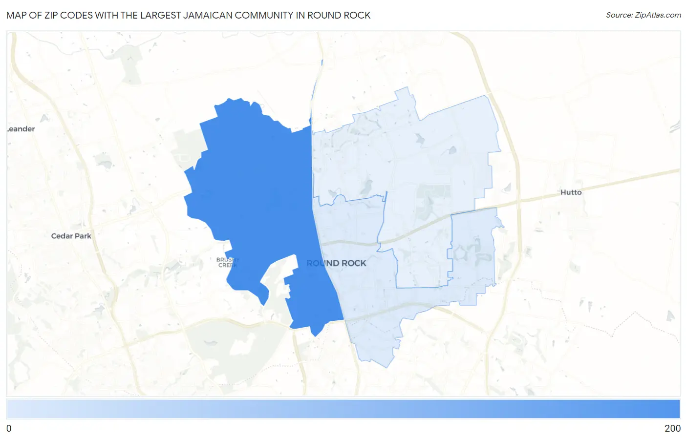 Zip Codes with the Largest Jamaican Community in Round Rock Map