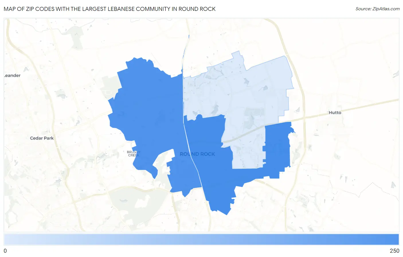 Zip Codes with the Largest Lebanese Community in Round Rock Map