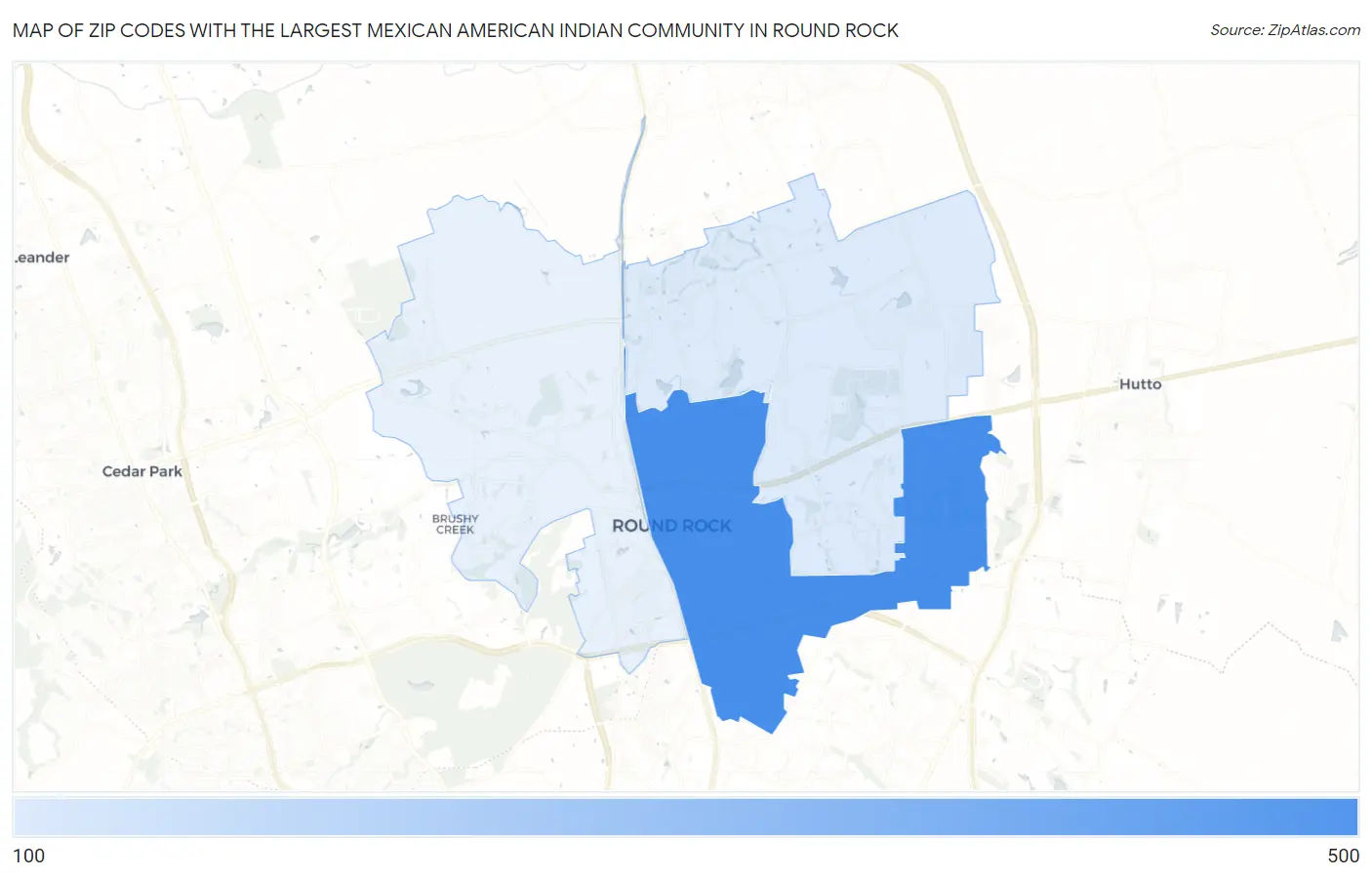 Zip Codes with the Largest Mexican American Indian Community in Round Rock Map