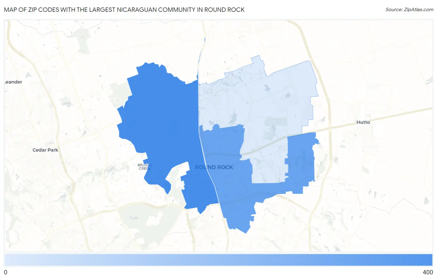 Zip Codes with the Largest Nicaraguan Community in Round Rock Map