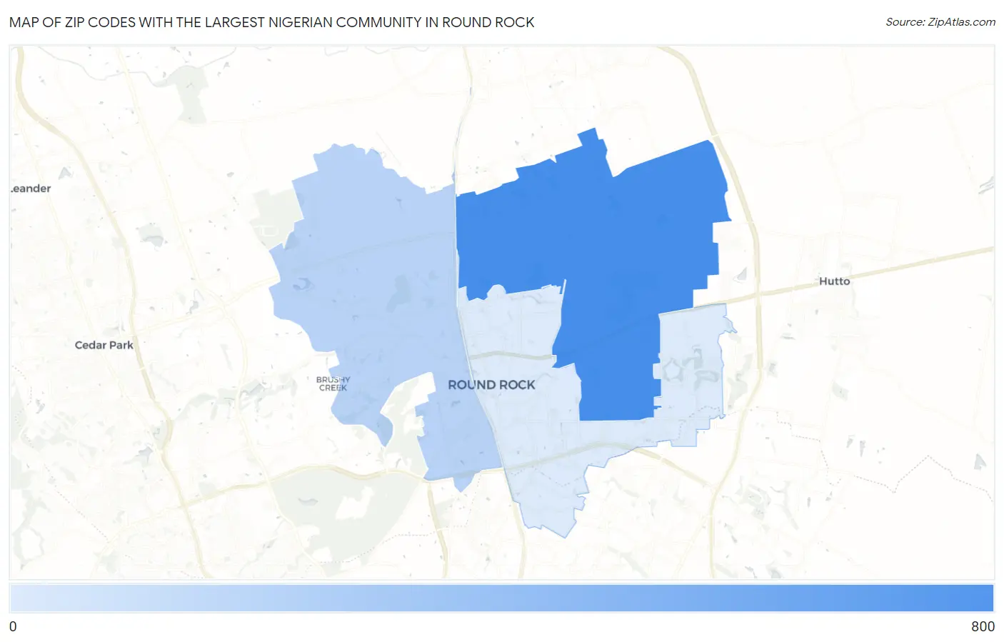 Zip Codes with the Largest Nigerian Community in Round Rock Map