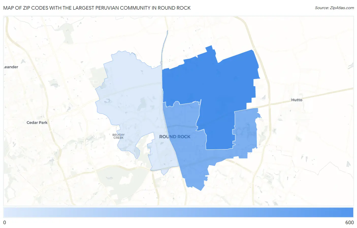Zip Codes with the Largest Peruvian Community in Round Rock Map