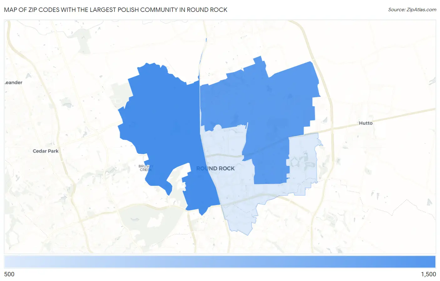 Zip Codes with the Largest Polish Community in Round Rock Map
