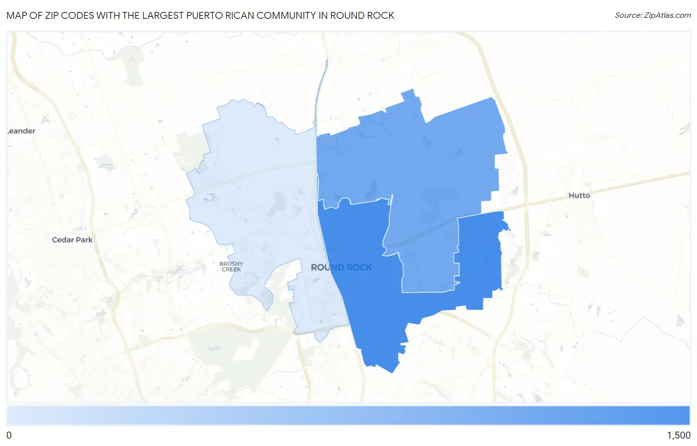 Zip Codes with the Largest Puerto Rican Community in Round Rock Map