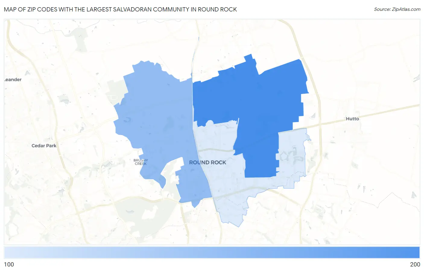 Zip Codes with the Largest Salvadoran Community in Round Rock Map