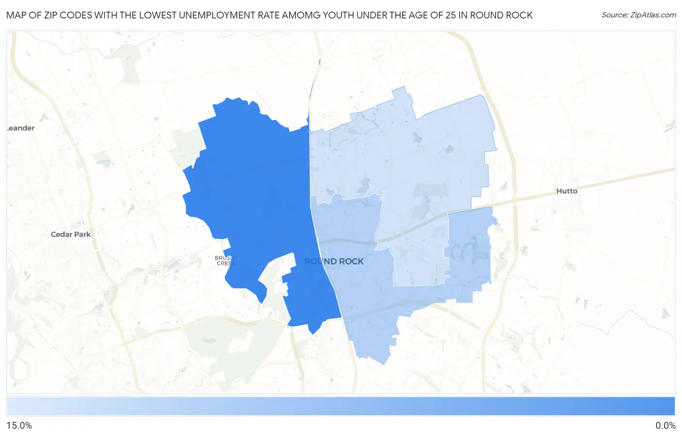 Zip Codes with the Lowest Unemployment Rate Amomg Youth Under the Age of 25 in Round Rock Map