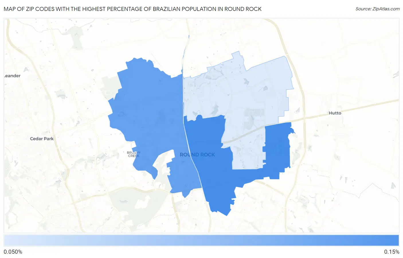 Zip Codes with the Highest Percentage of Brazilian Population in Round Rock Map