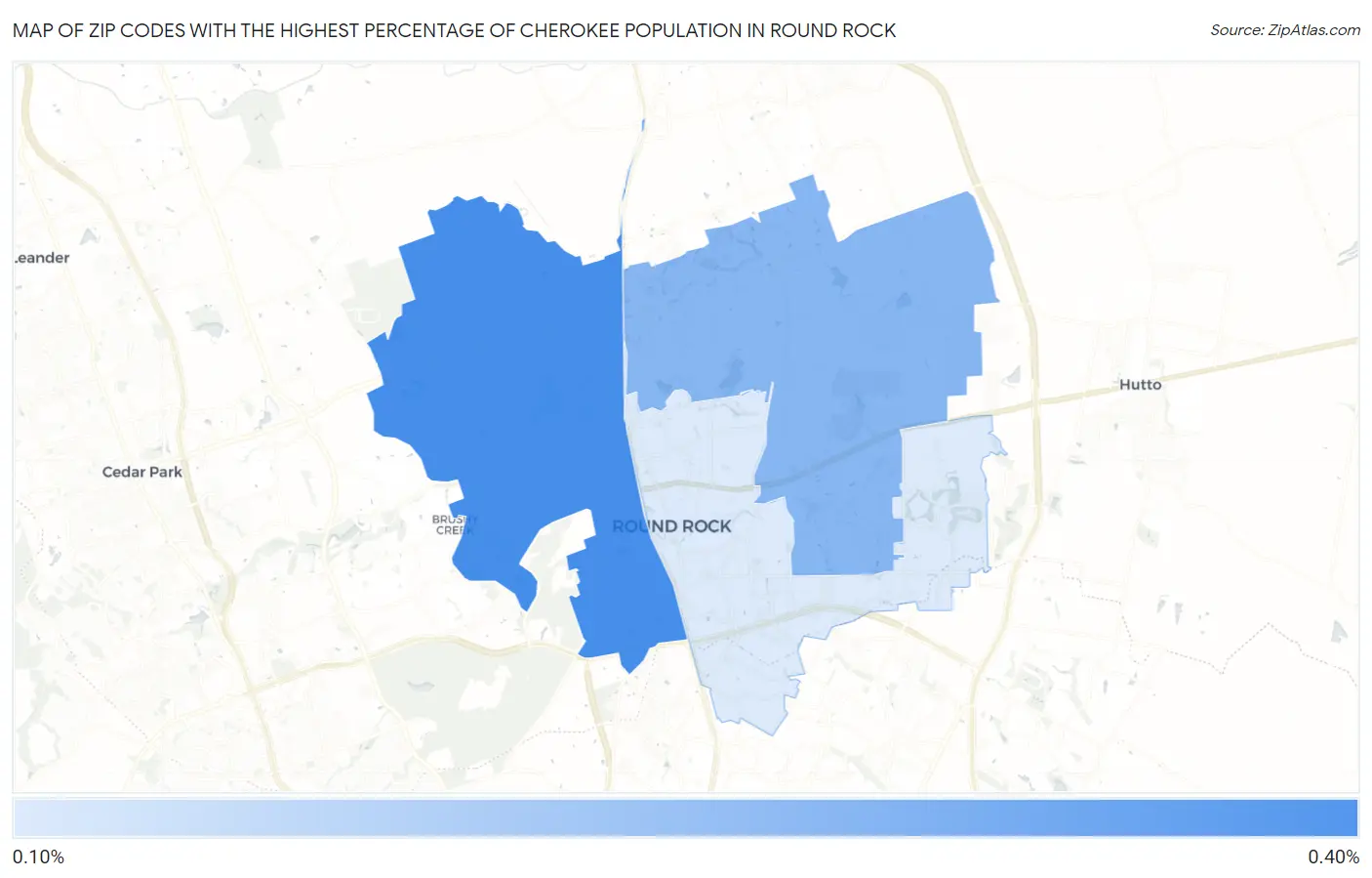 Zip Codes with the Highest Percentage of Cherokee Population in Round Rock Map