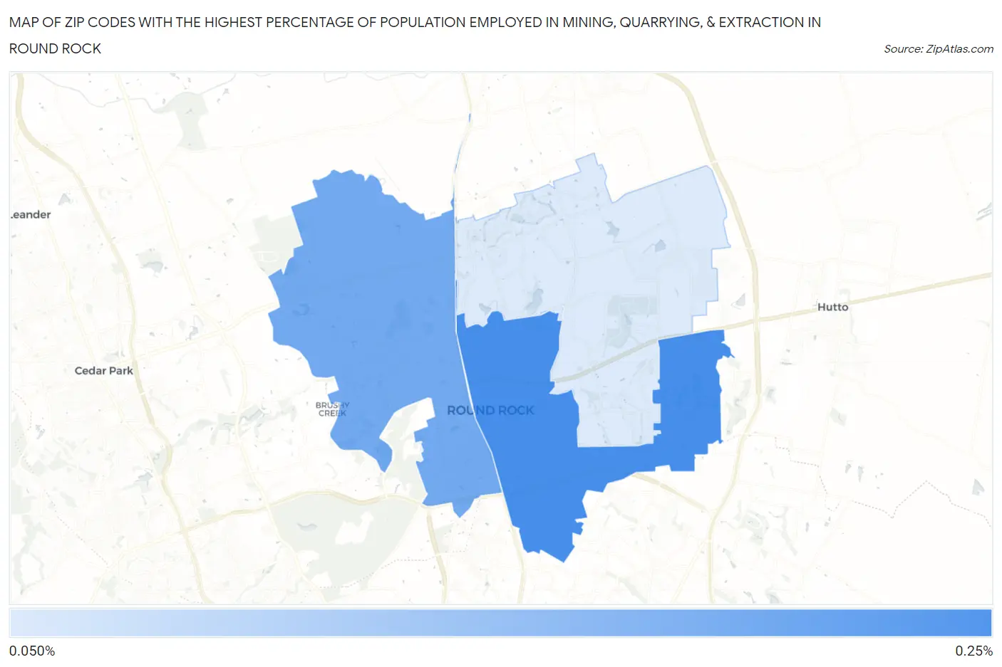 Zip Codes with the Highest Percentage of Population Employed in Mining, Quarrying, & Extraction in Round Rock Map
