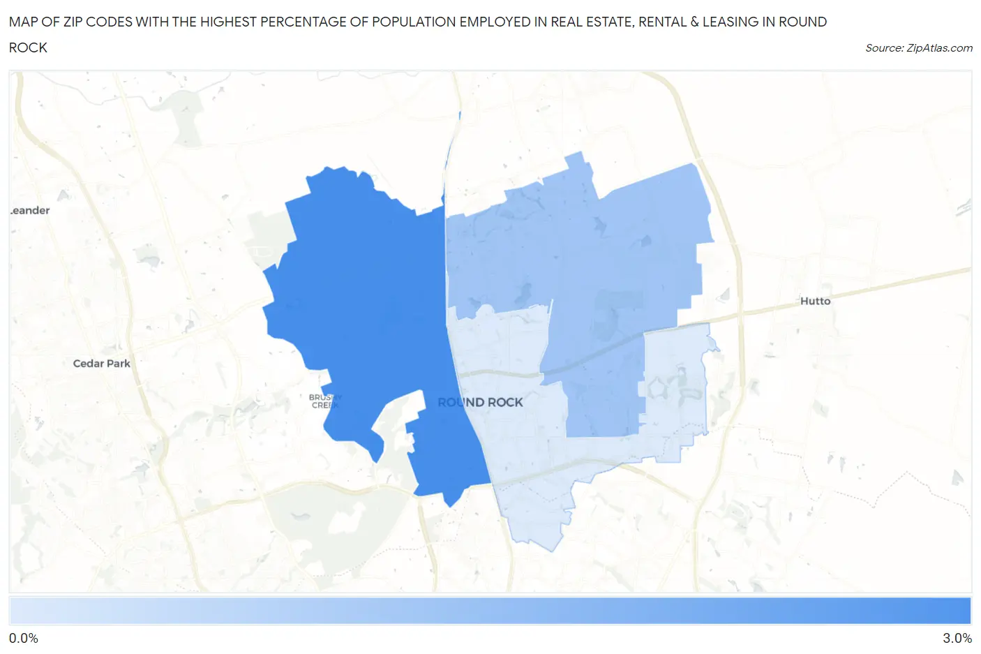 Zip Codes with the Highest Percentage of Population Employed in Real Estate, Rental & Leasing in Round Rock Map