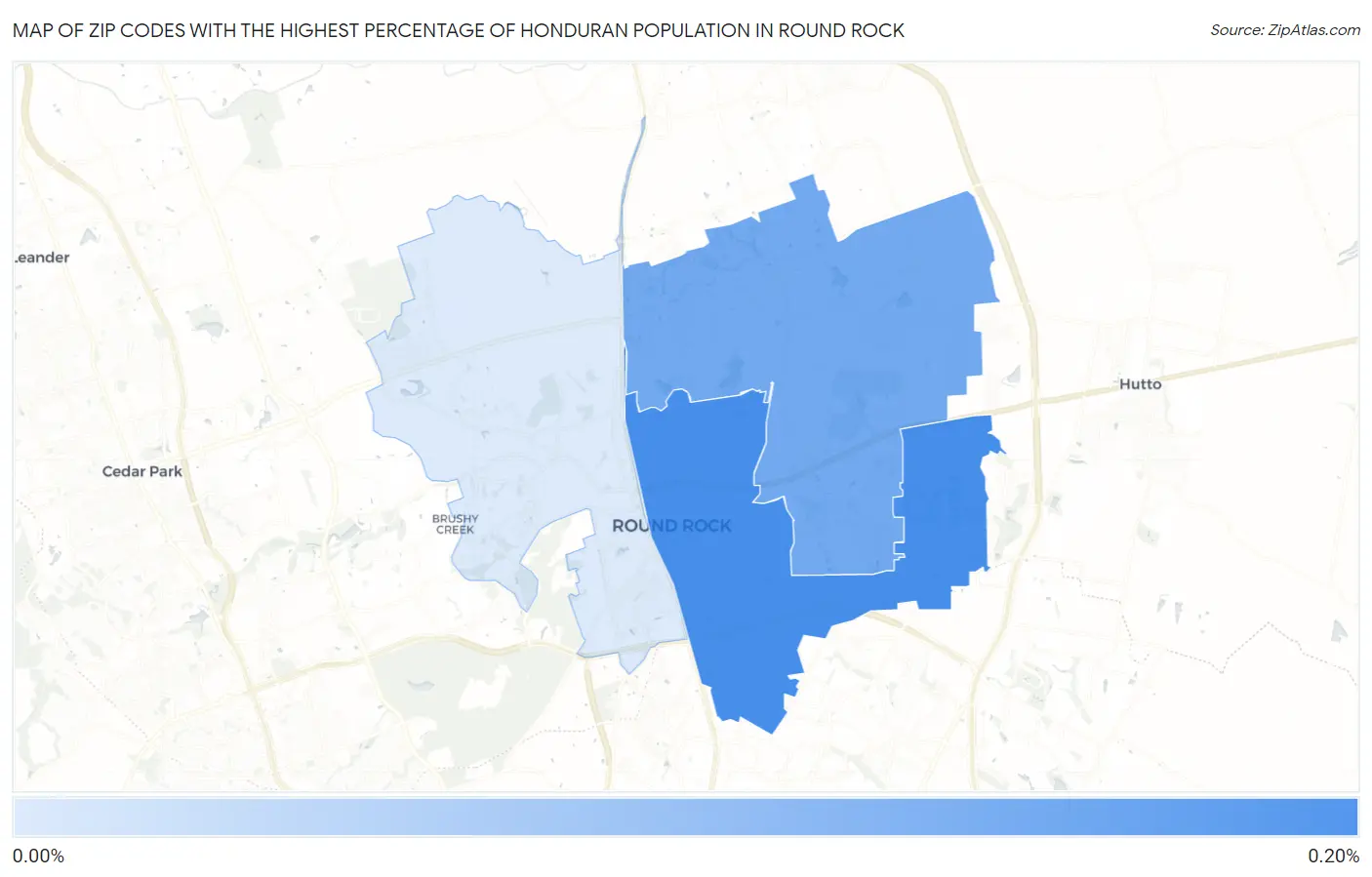 Zip Codes with the Highest Percentage of Honduran Population in Round Rock Map