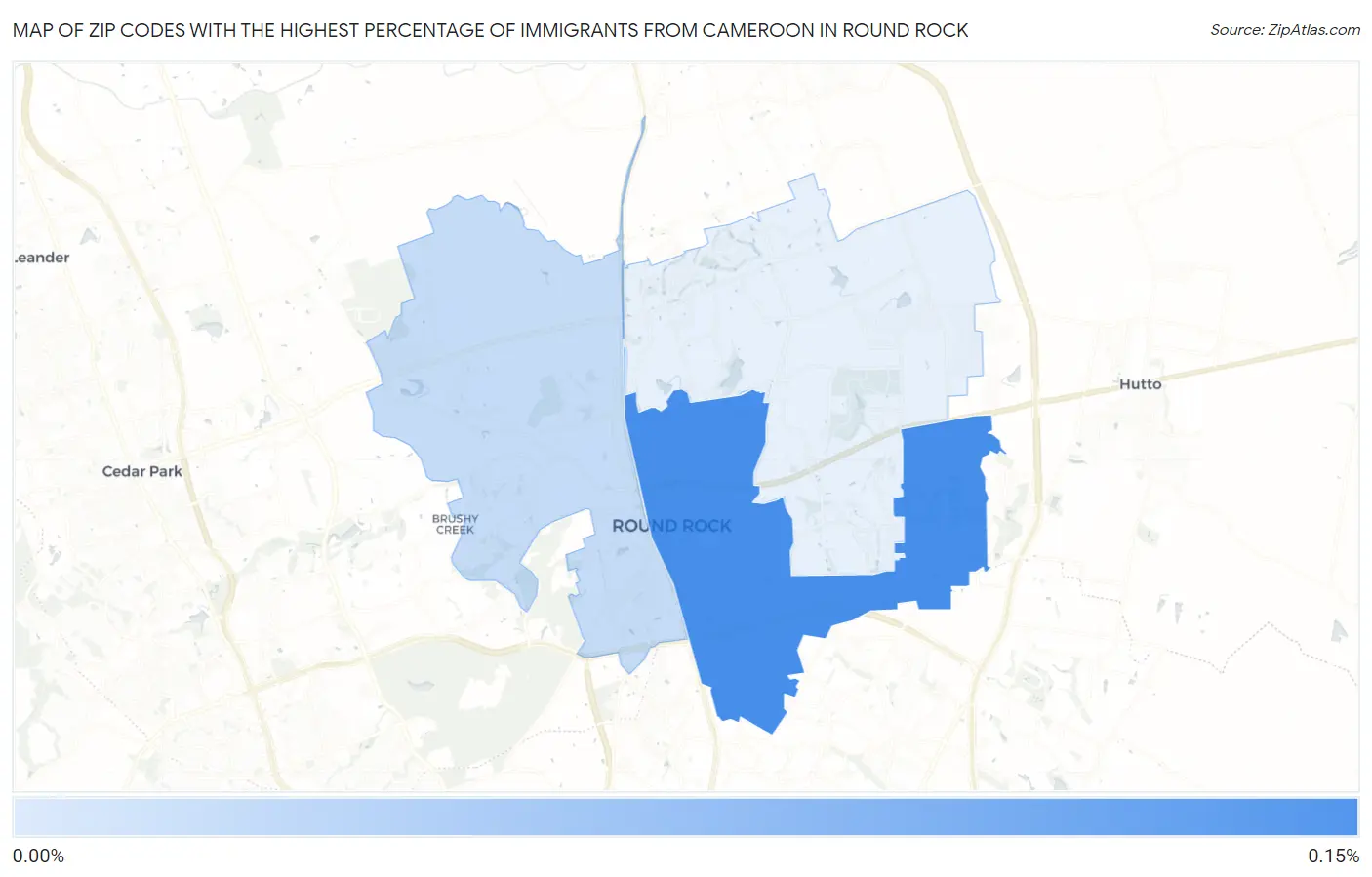 Zip Codes with the Highest Percentage of Immigrants from Cameroon in Round Rock Map