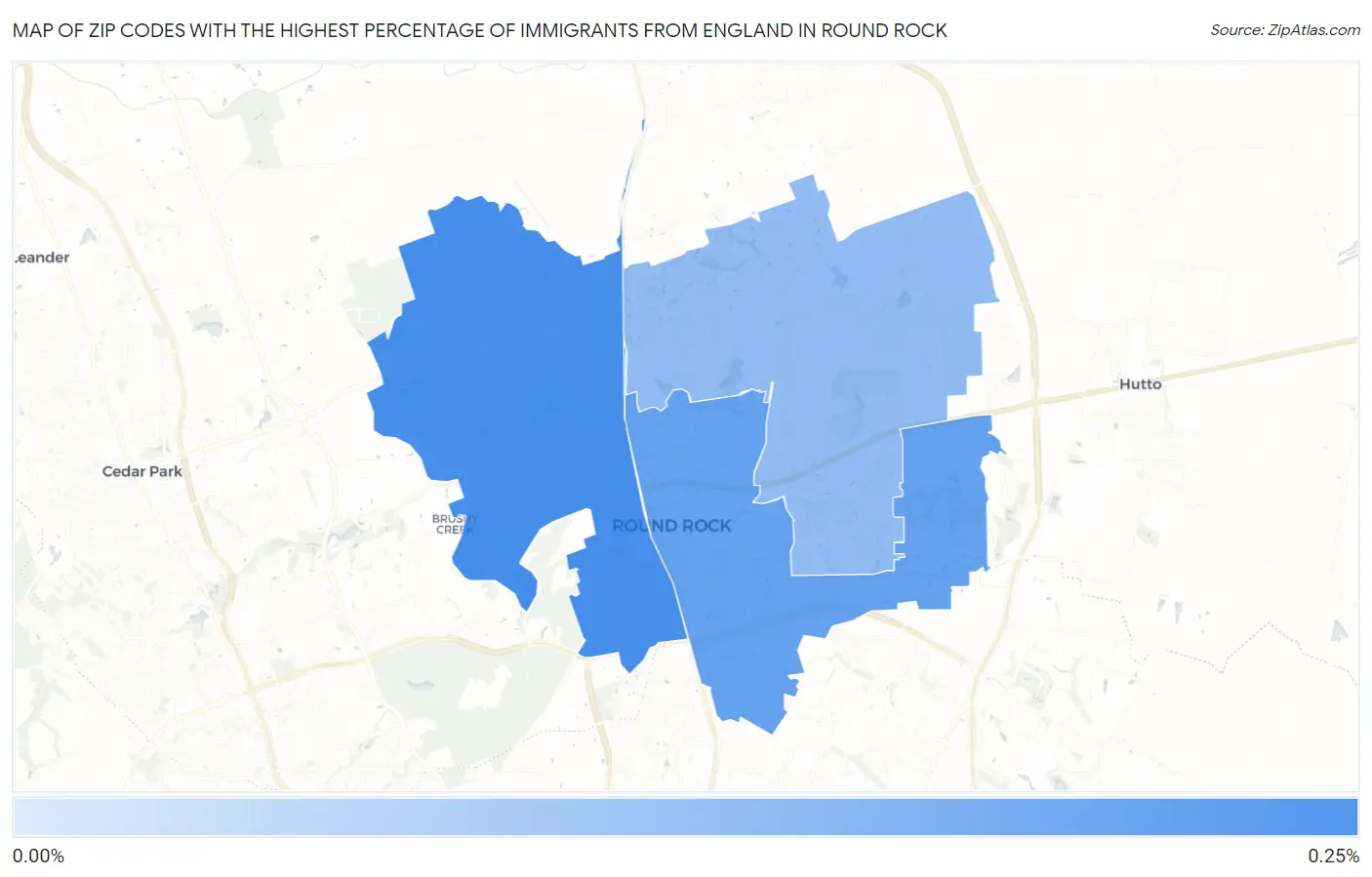 Zip Codes with the Highest Percentage of Immigrants from England in Round Rock Map