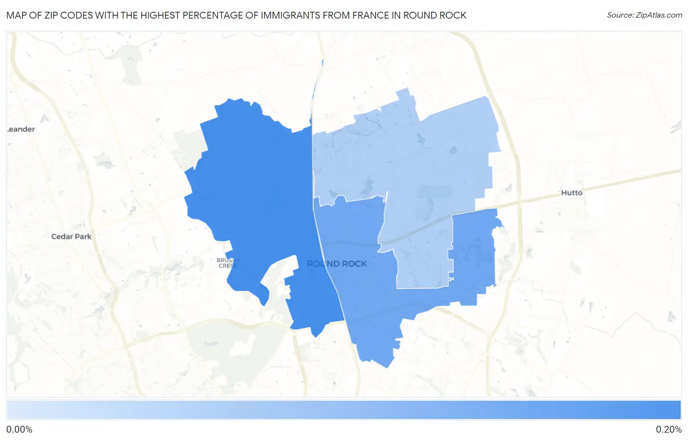 Zip Codes with the Highest Percentage of Immigrants from France in Round Rock Map