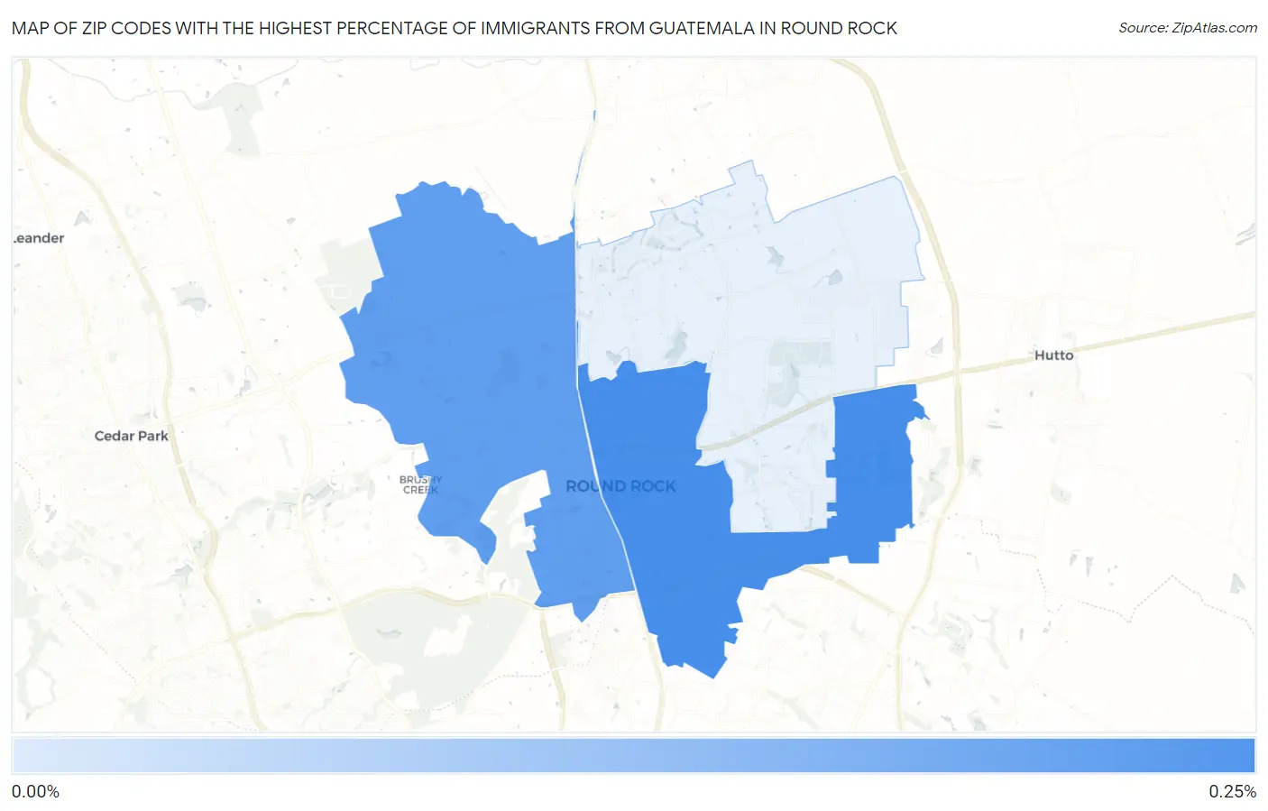 Zip Codes with the Highest Percentage of Immigrants from Guatemala in Round Rock Map