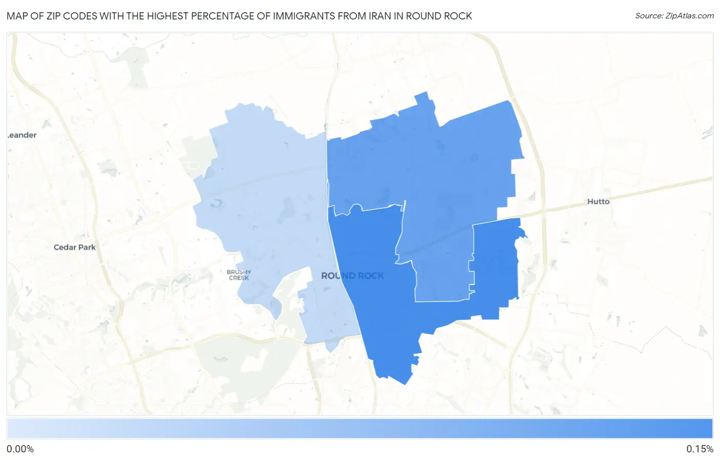 Zip Codes with the Highest Percentage of Immigrants from Iran in Round Rock Map
