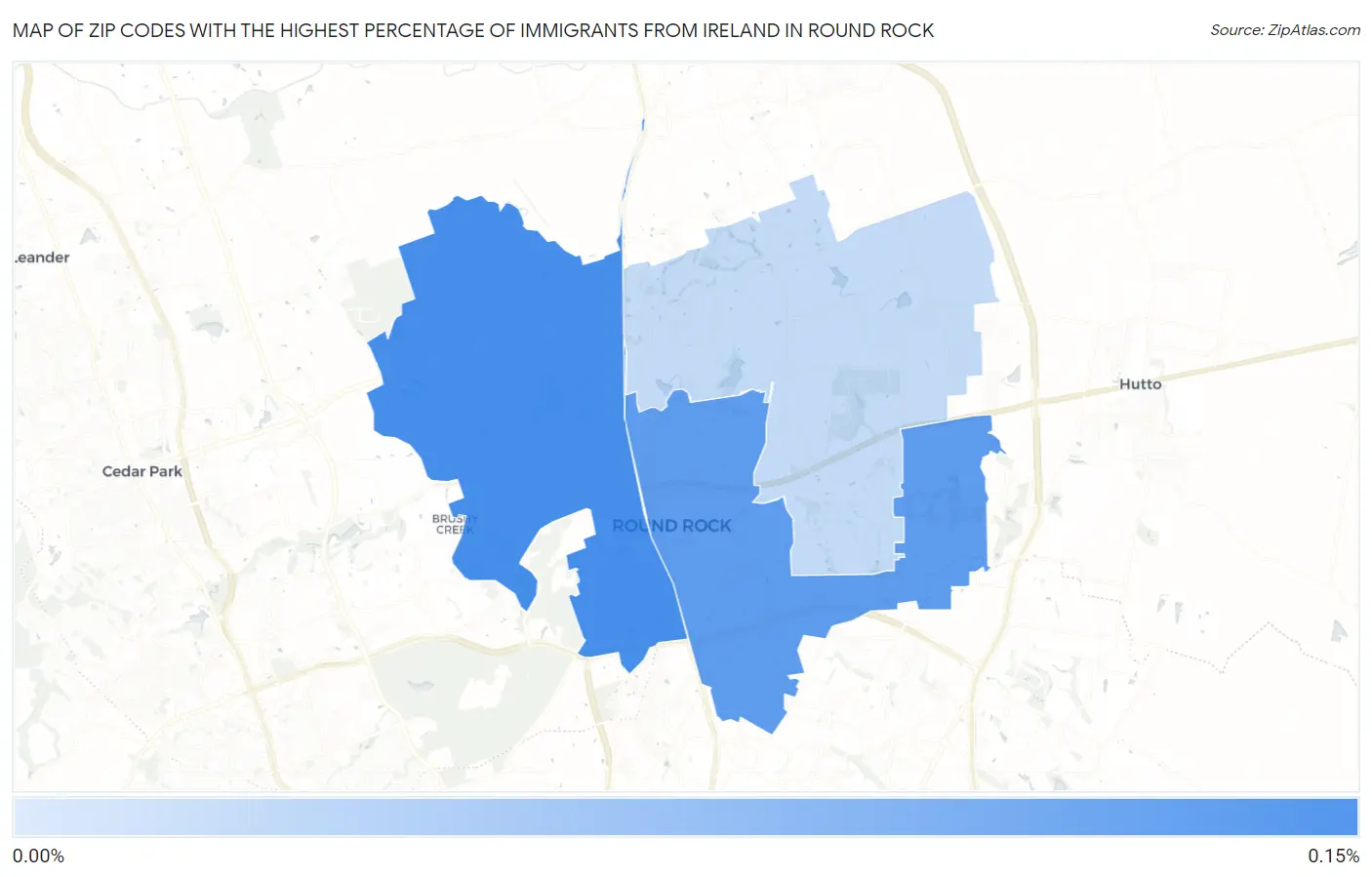 Zip Codes with the Highest Percentage of Immigrants from Ireland in Round Rock Map