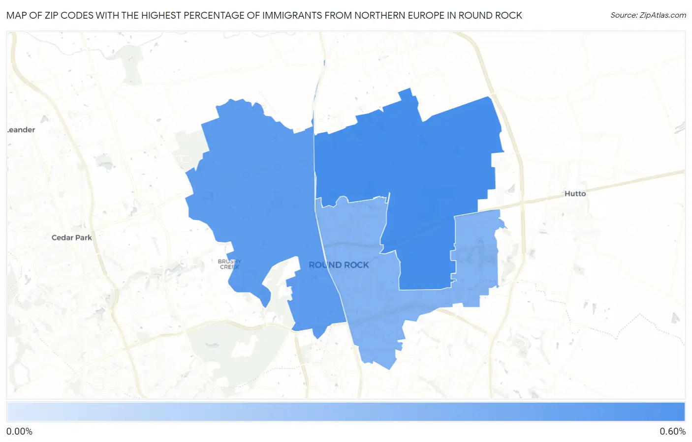 Zip Codes with the Highest Percentage of Immigrants from Northern Europe in Round Rock Map