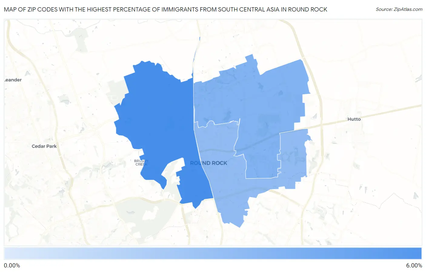 Zip Codes with the Highest Percentage of Immigrants from South Central Asia in Round Rock Map
