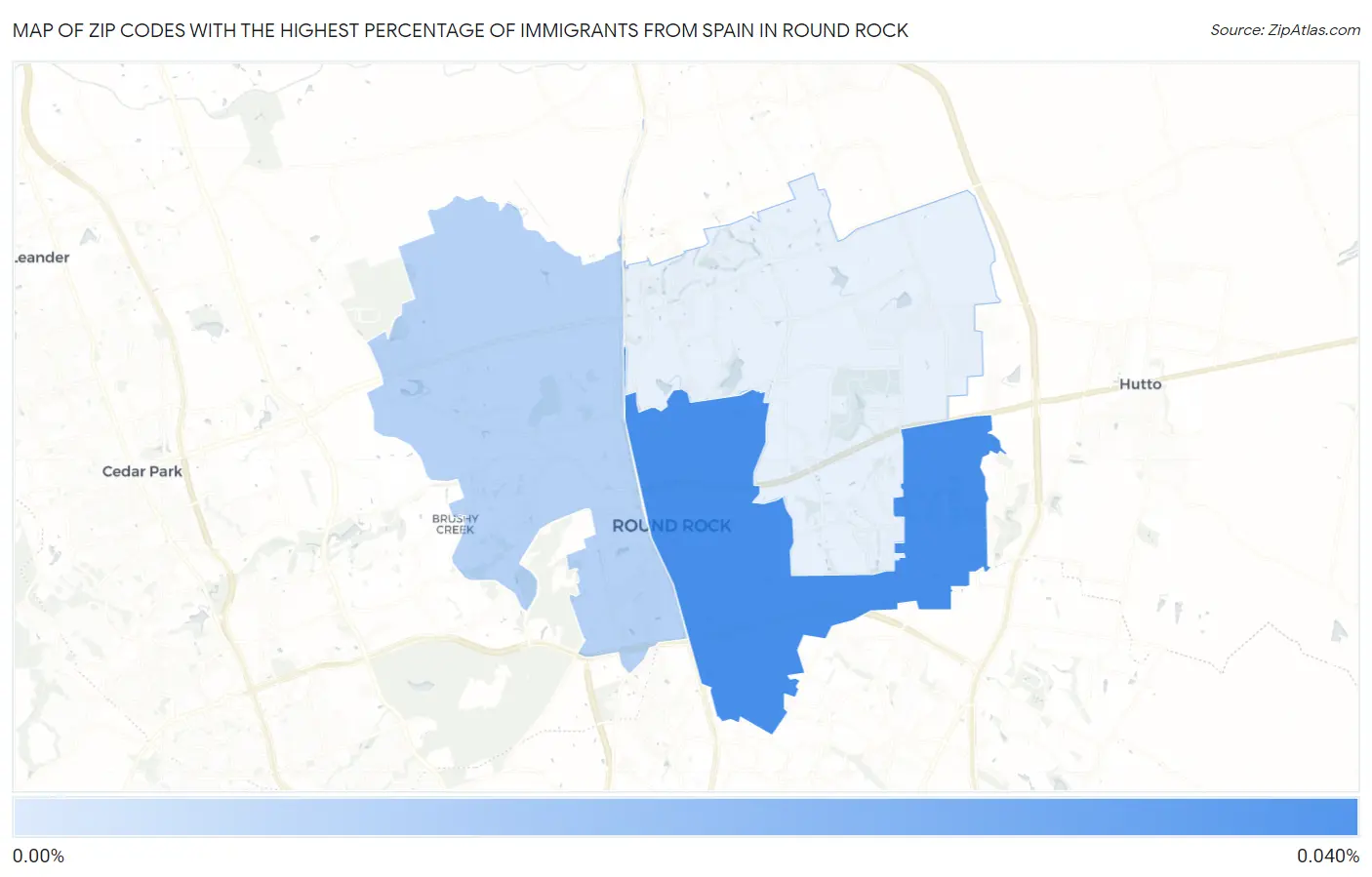 Zip Codes with the Highest Percentage of Immigrants from Spain in Round Rock Map