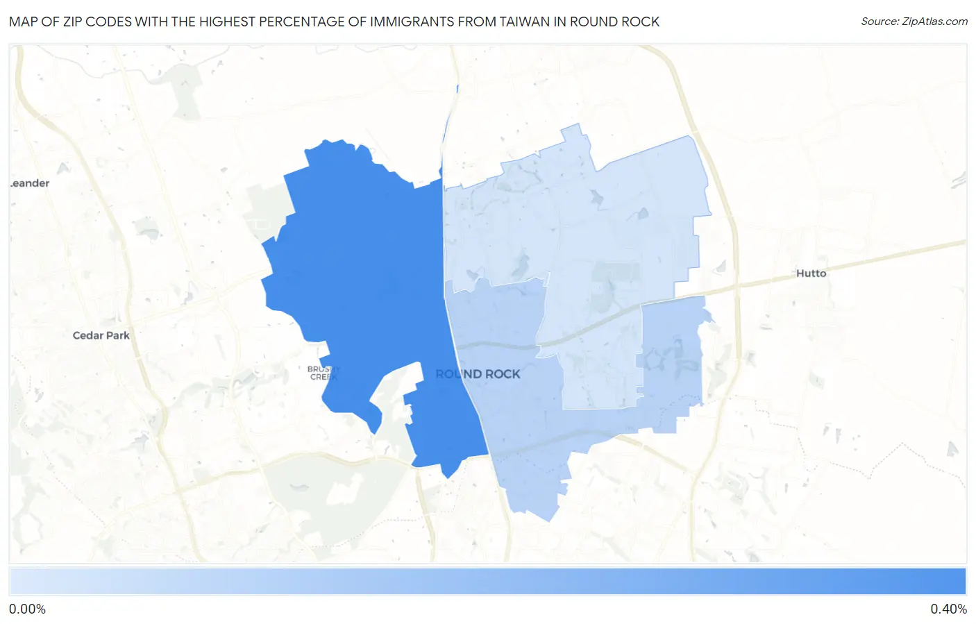 Zip Codes with the Highest Percentage of Immigrants from Taiwan in Round Rock Map