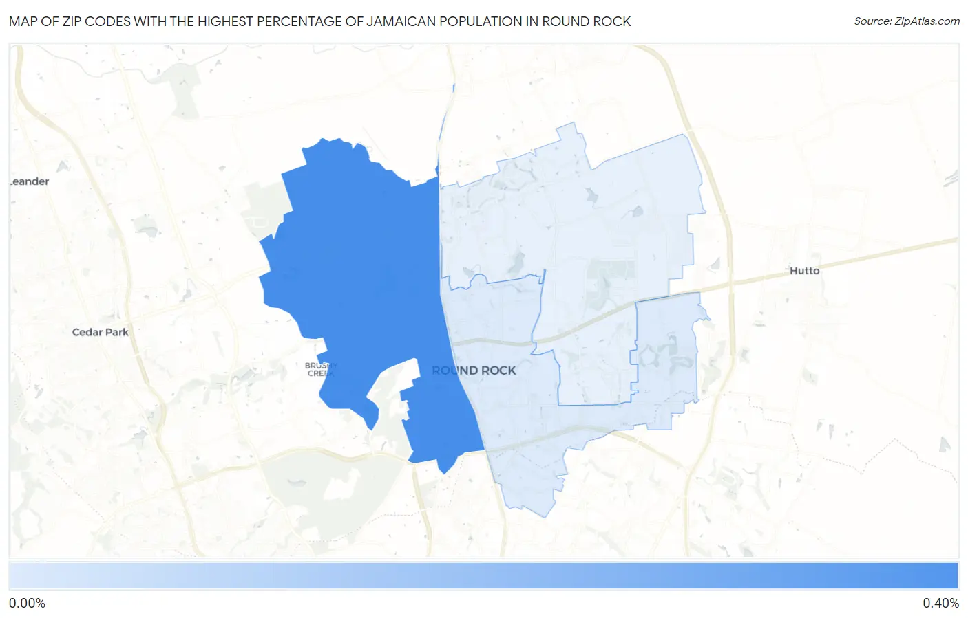 Zip Codes with the Highest Percentage of Jamaican Population in Round Rock Map