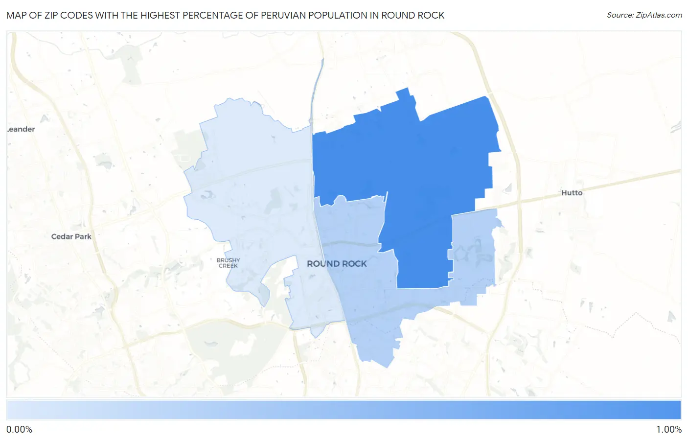 Zip Codes with the Highest Percentage of Peruvian Population in Round Rock Map