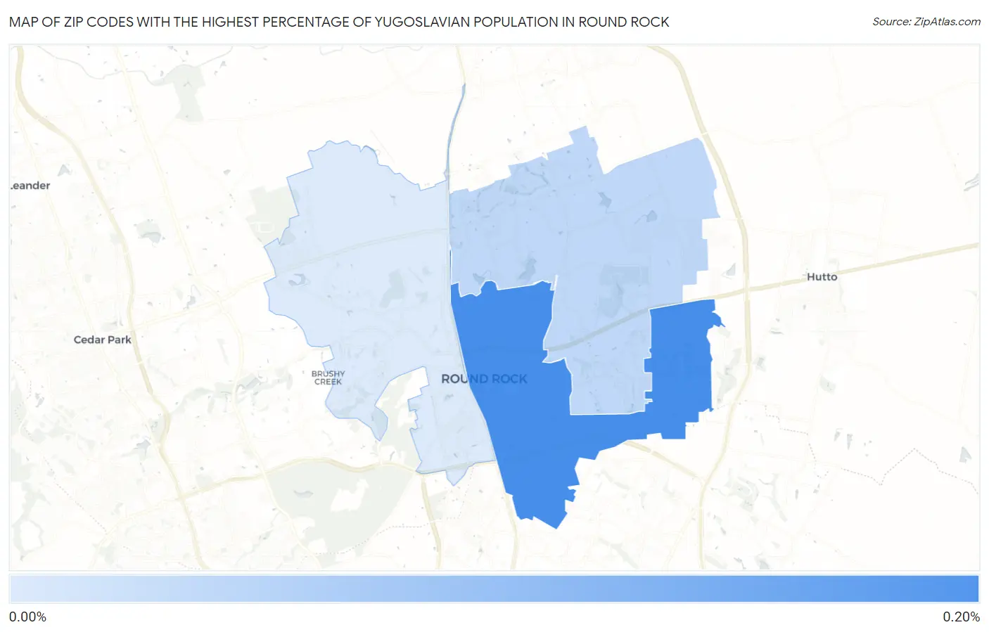Zip Codes with the Highest Percentage of Yugoslavian Population in Round Rock Map