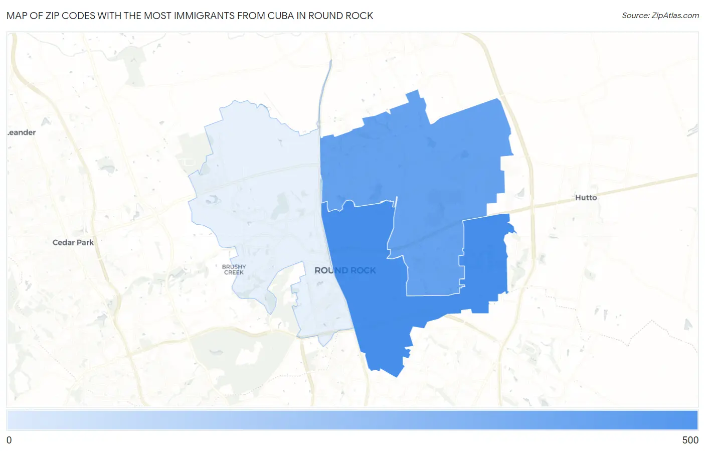 Zip Codes with the Most Immigrants from Cuba in Round Rock Map