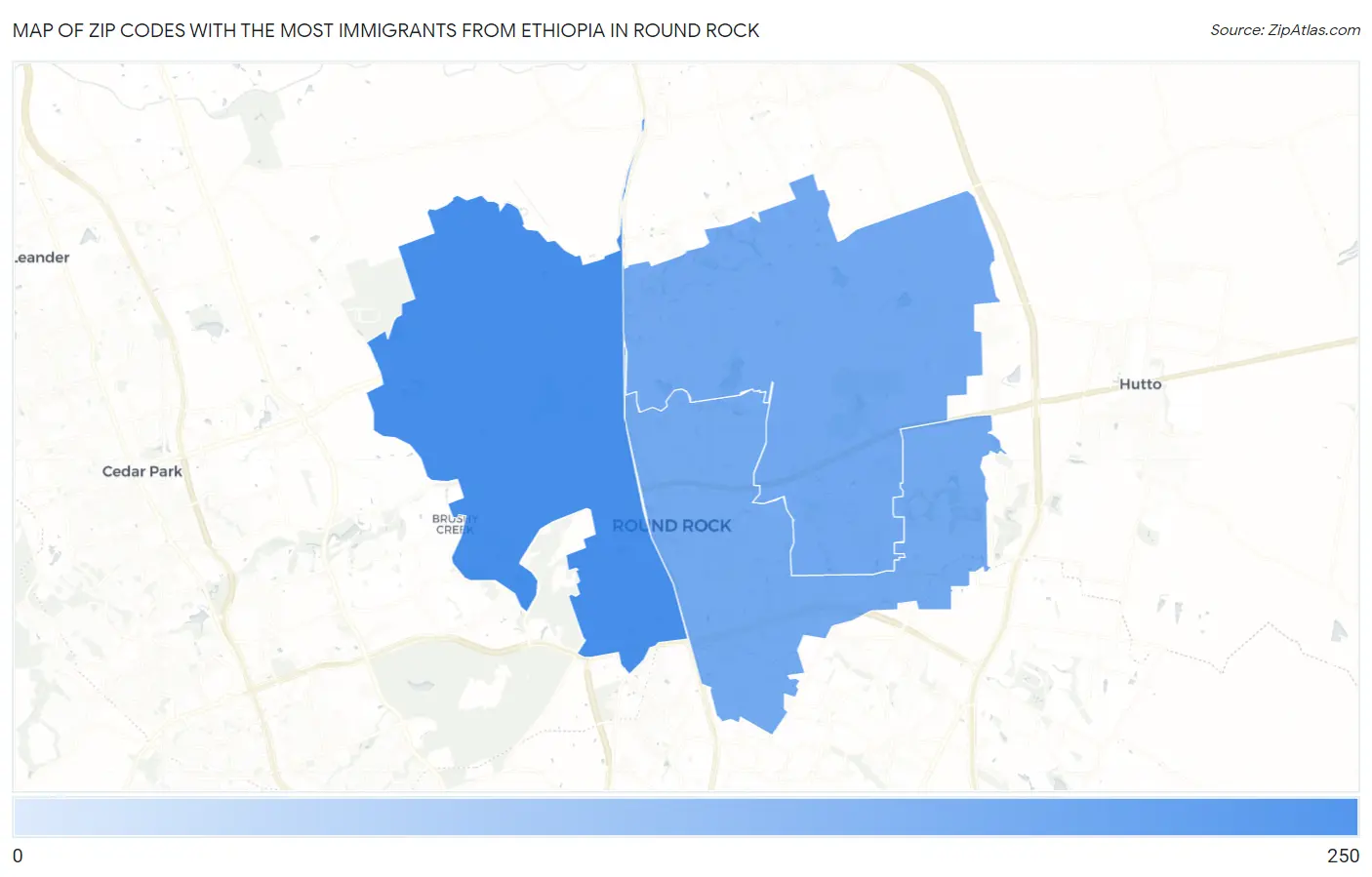 Zip Codes with the Most Immigrants from Ethiopia in Round Rock Map