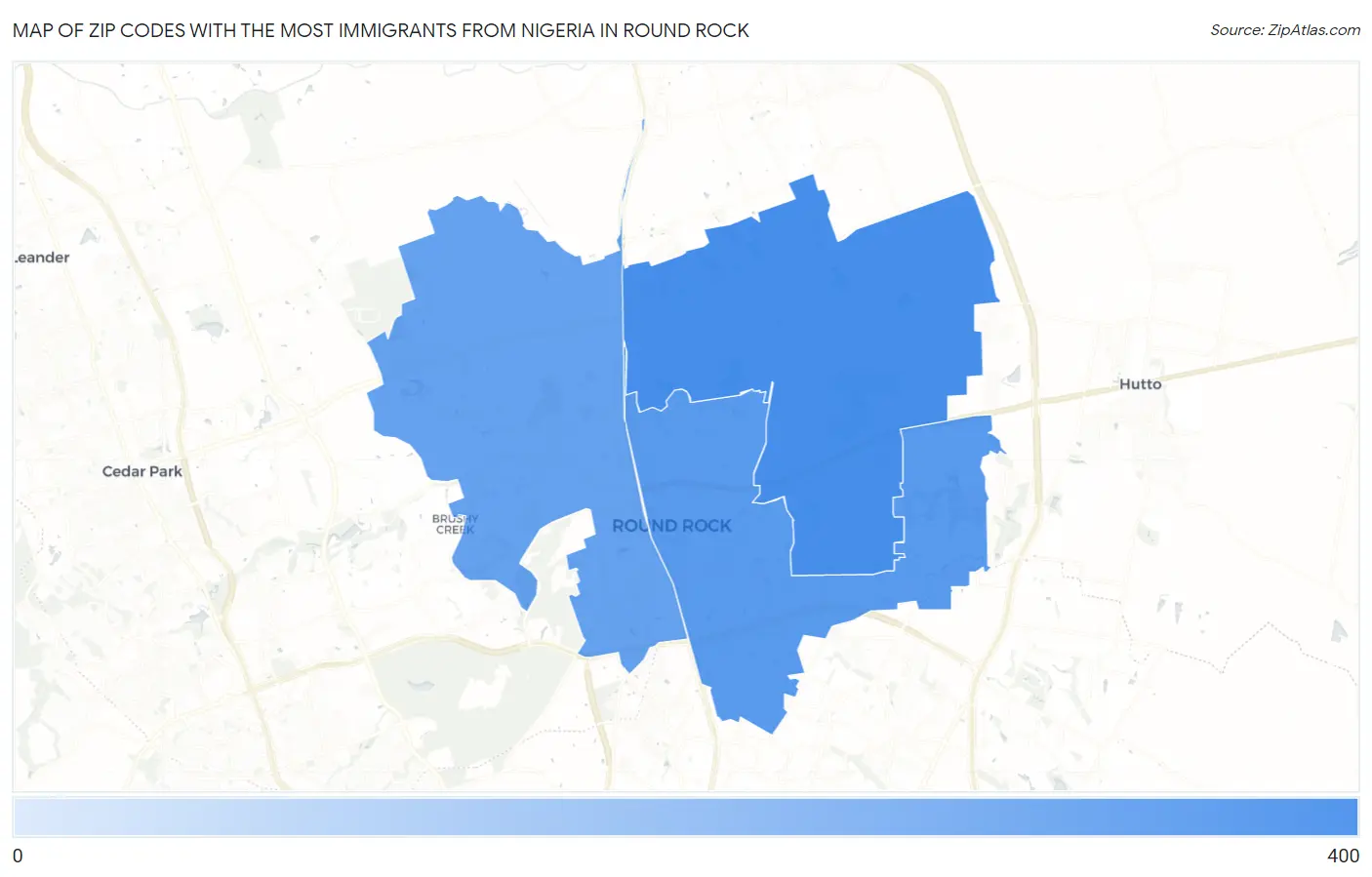 Zip Codes with the Most Immigrants from Nigeria in Round Rock Map