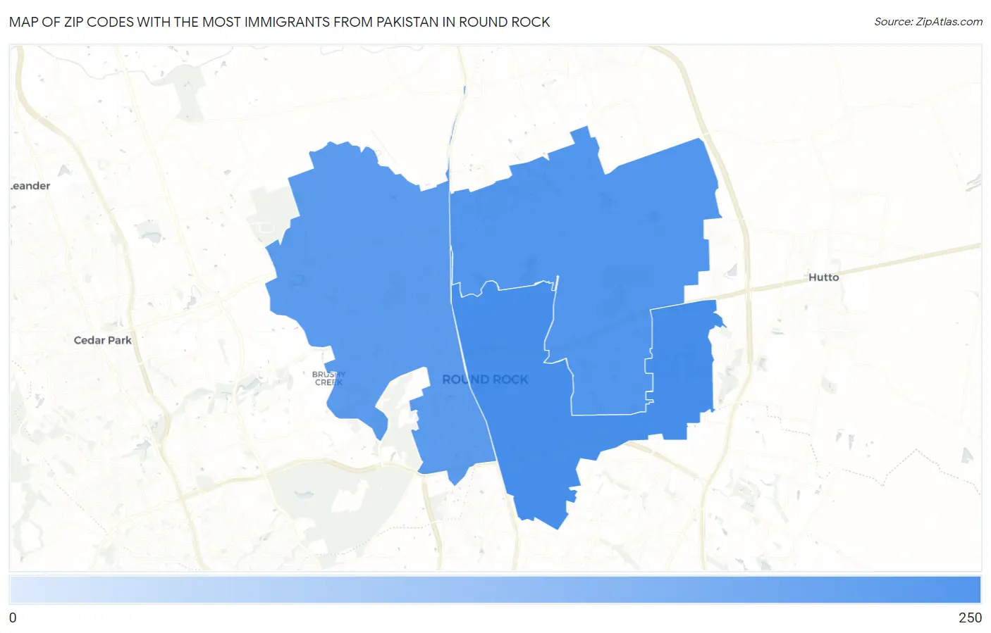 Zip Codes with the Most Immigrants from Pakistan in Round Rock Map