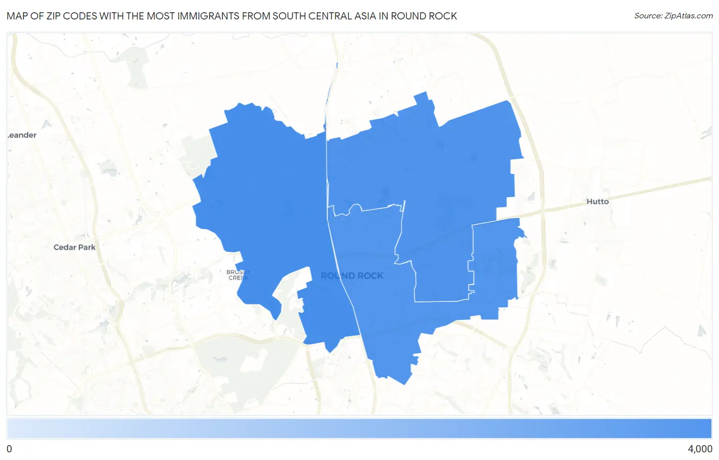 Zip Codes with the Most Immigrants from South Central Asia in Round Rock Map