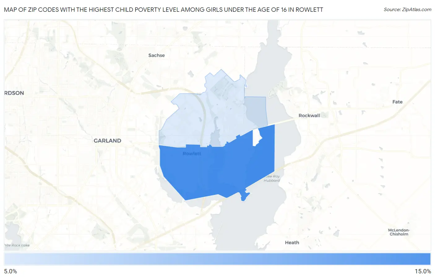 Zip Codes with the Highest Child Poverty Level Among Girls Under the Age of 16 in Rowlett Map