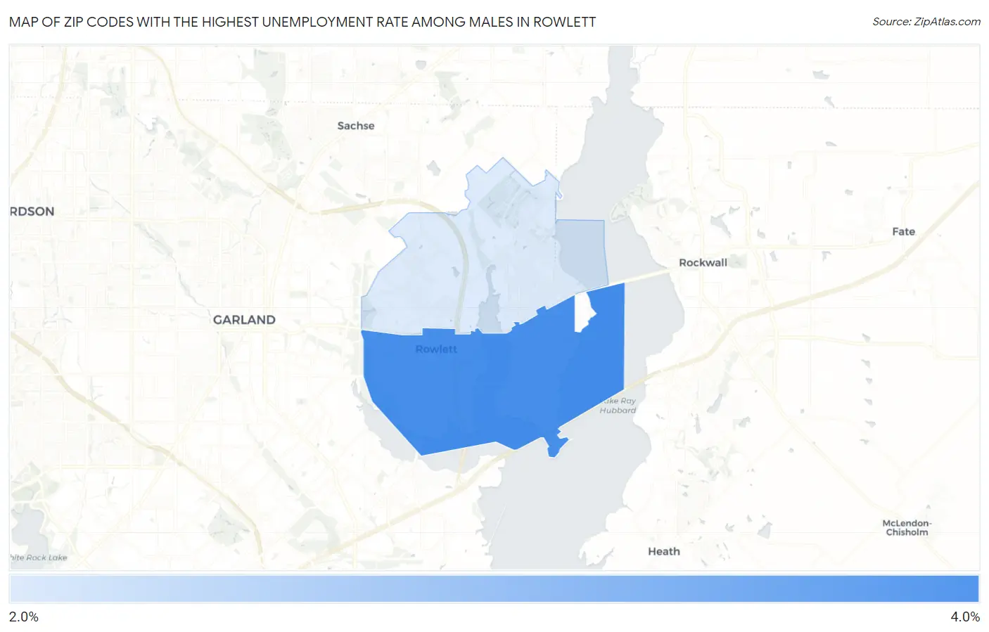Zip Codes with the Highest Unemployment Rate Among Males in Rowlett Map
