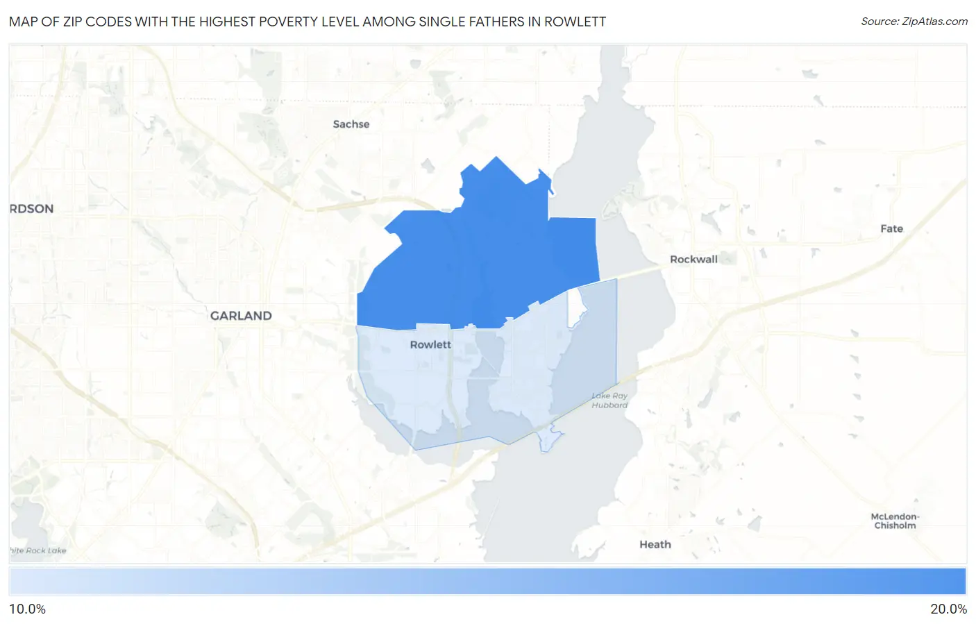 Zip Codes with the Highest Poverty Level Among Single Fathers in Rowlett Map