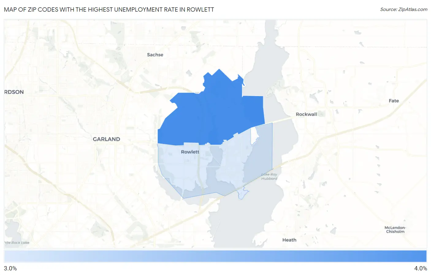 Zip Codes with the Highest Unemployment Rate in Rowlett Map
