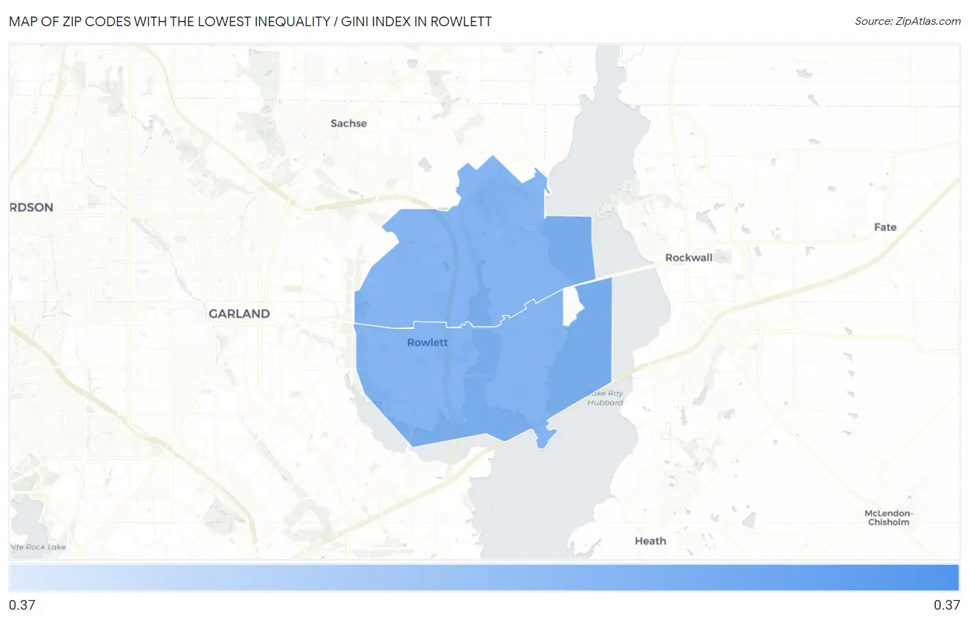 Zip Codes with the Lowest Inequality / Gini Index in Rowlett Map