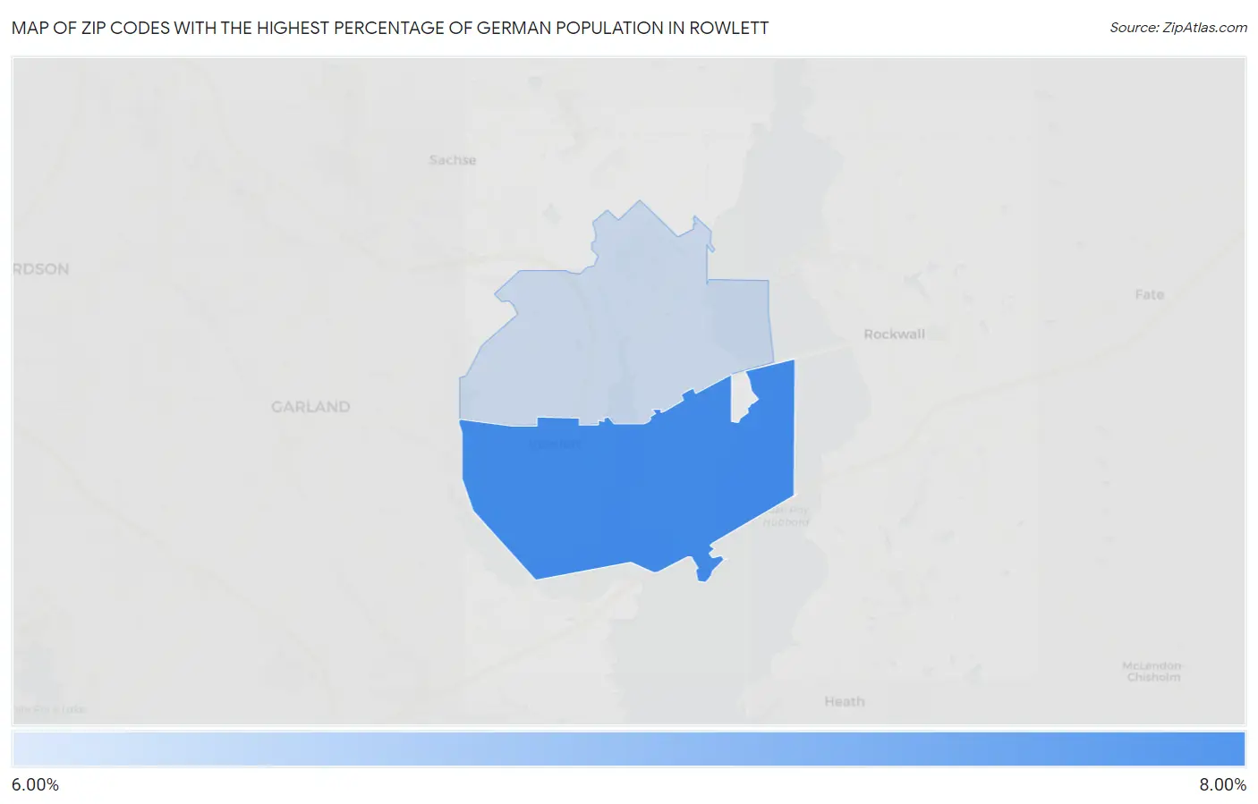 Zip Codes with the Highest Percentage of German Population in Rowlett Map