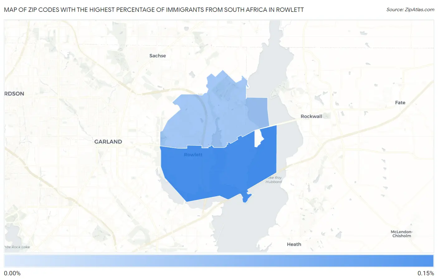 Zip Codes with the Highest Percentage of Immigrants from South Africa in Rowlett Map