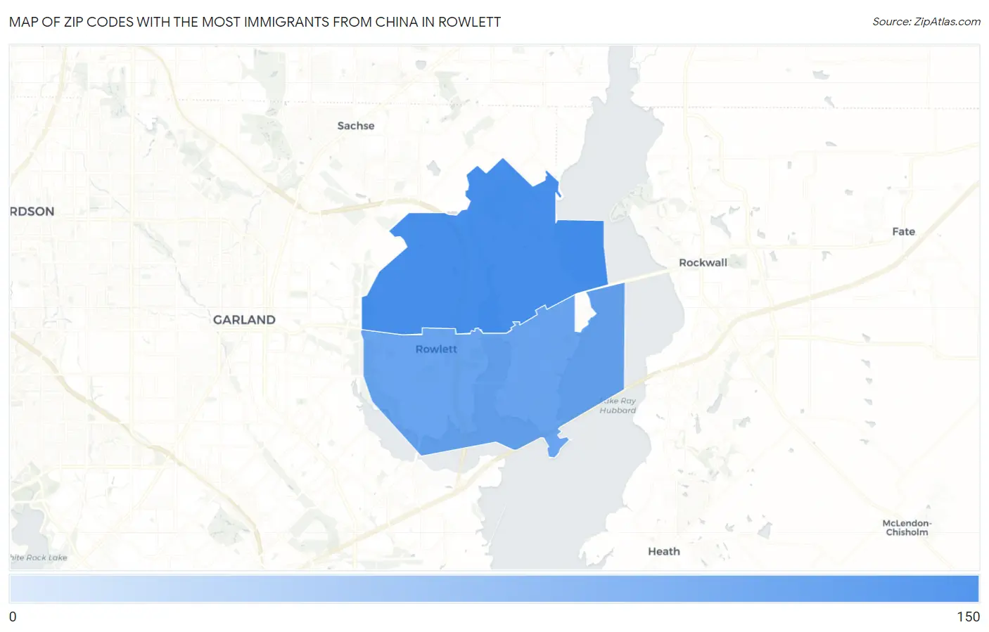 Zip Codes with the Most Immigrants from China in Rowlett Map