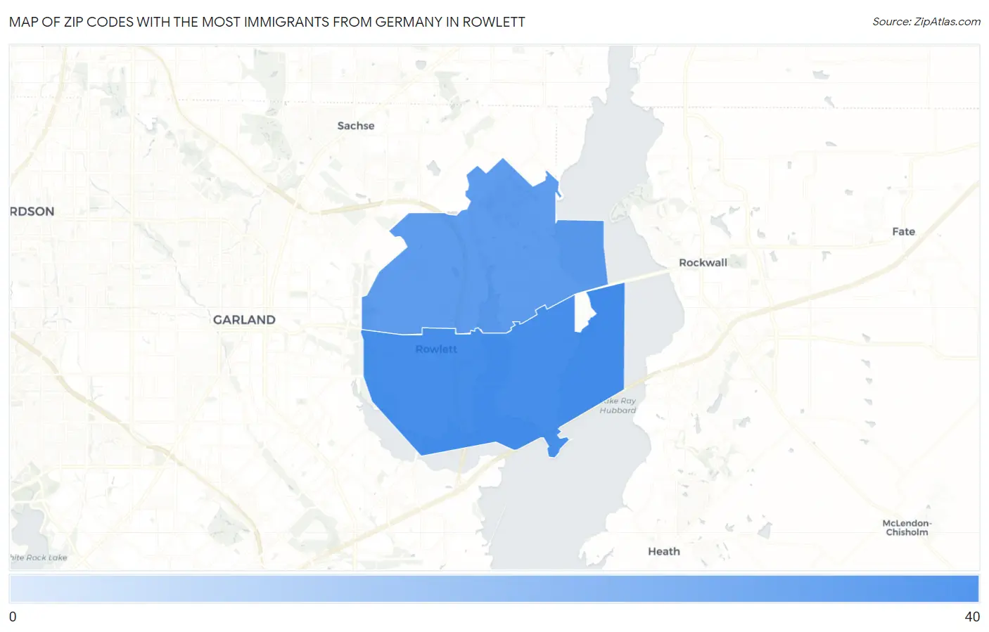 Zip Codes with the Most Immigrants from Germany in Rowlett Map