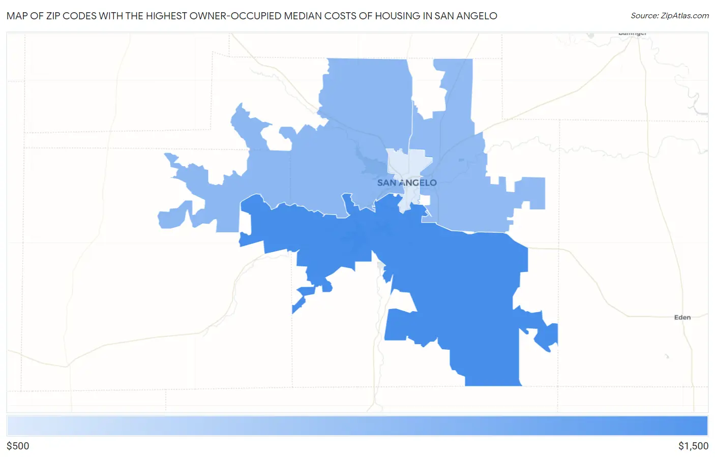 Zip Codes with the Highest Owner-Occupied Median Costs of Housing in San Angelo Map
