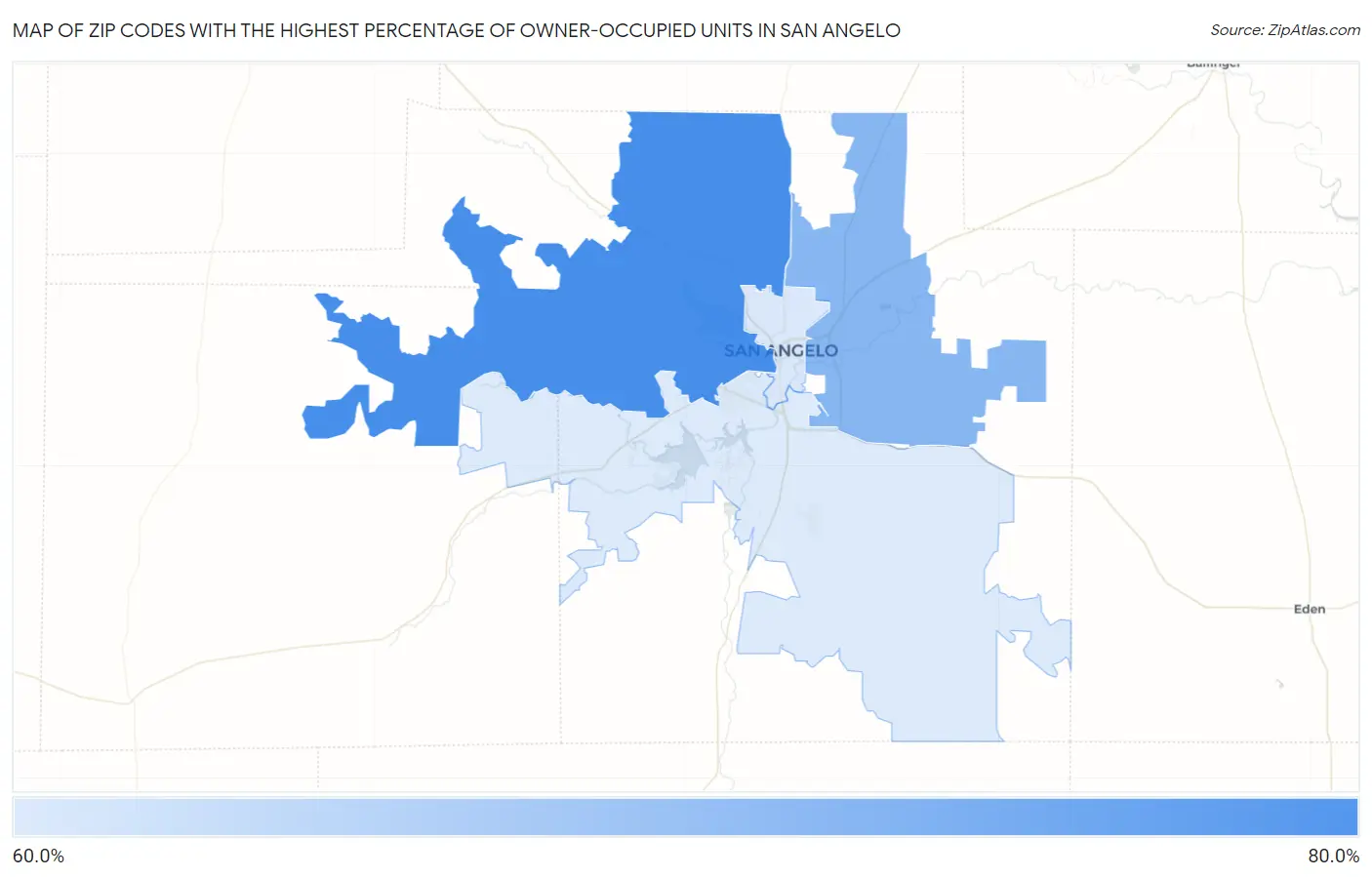 Zip Codes with the Highest Percentage of Owner-Occupied Units in San Angelo Map